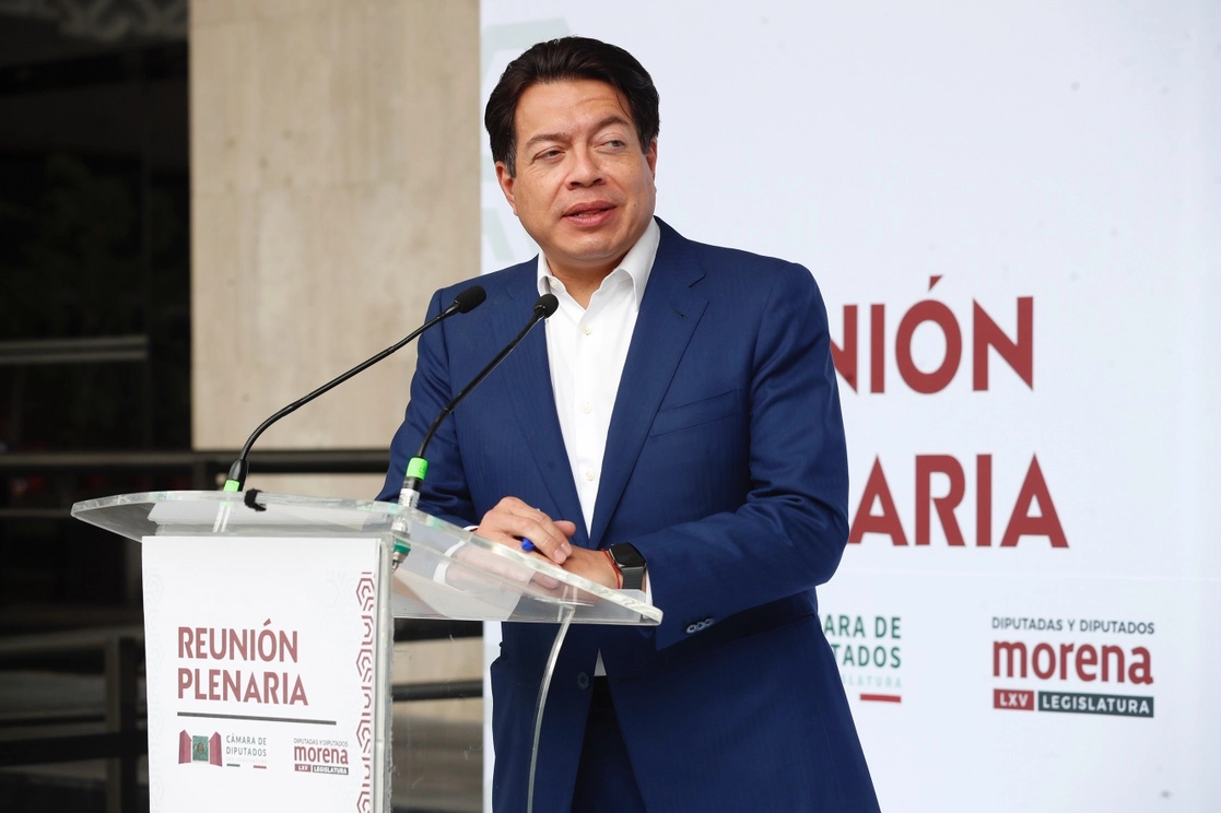 El presidente nacional de Morena, Mario Delgado, dio a conocer los resultados de los candidatos mejores posicionados para la gubernatura de Aguascalientes. Foto Cristina Rodríguez / Archivo