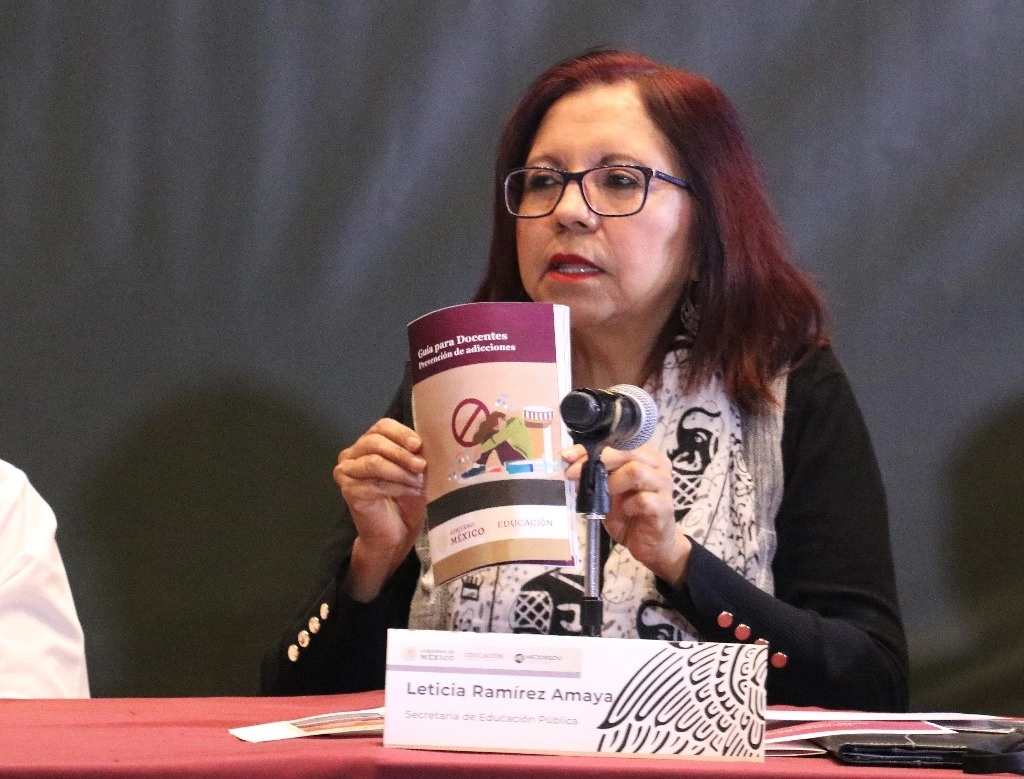 La secretaria de Educación Pública, Leticia Ramírez Amaya durante la presentación de la estrategia. Foto SEP