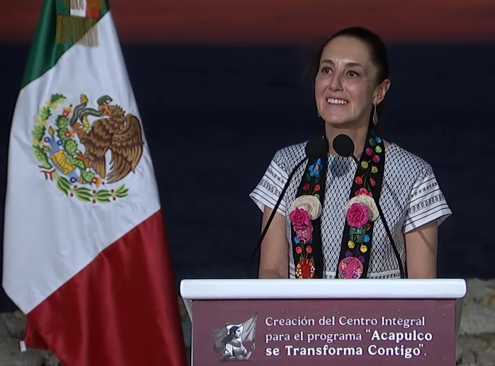 La presidenta Claudia Sheinbaum durante el evento. Fotograma tomado de la transmisión en vivo