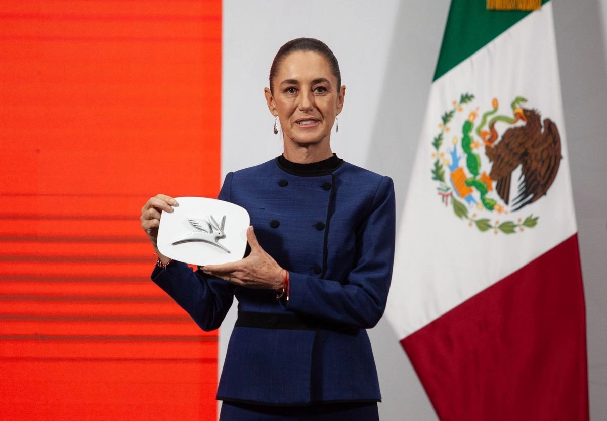 La presidenta Claudia Sheinbaum durante la conferencia de prensa en Palacio Nacional donde se presentó el proyecto Olinia, el 13 de agosto de 2025. Foto 