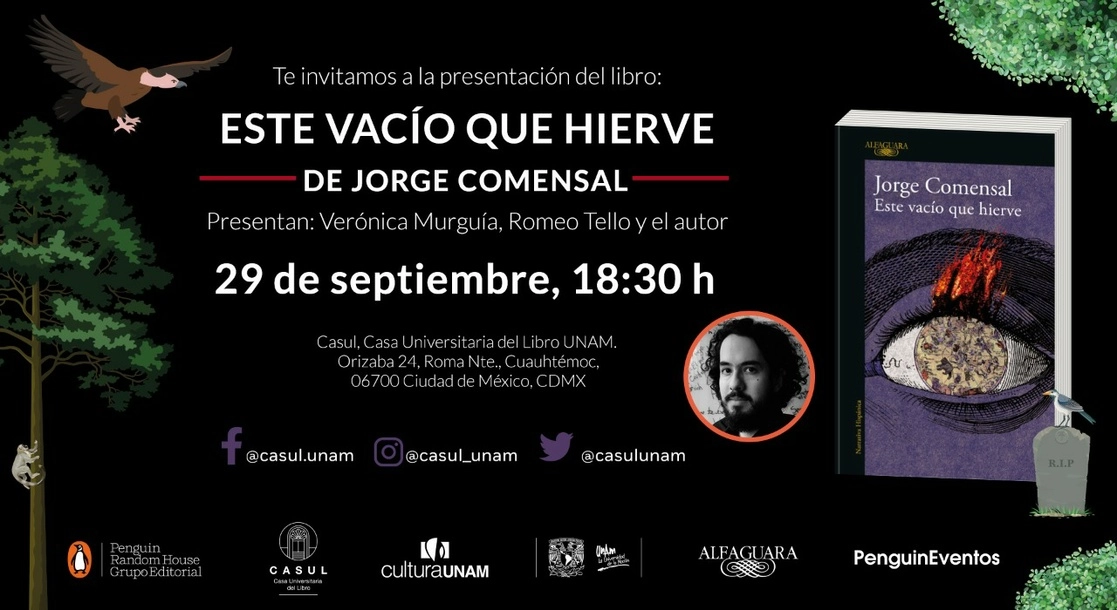 Imagen promocional de la presentación del libro de de Jorge Comensal. Foto tomada de Twitter @jorgecomensal.
