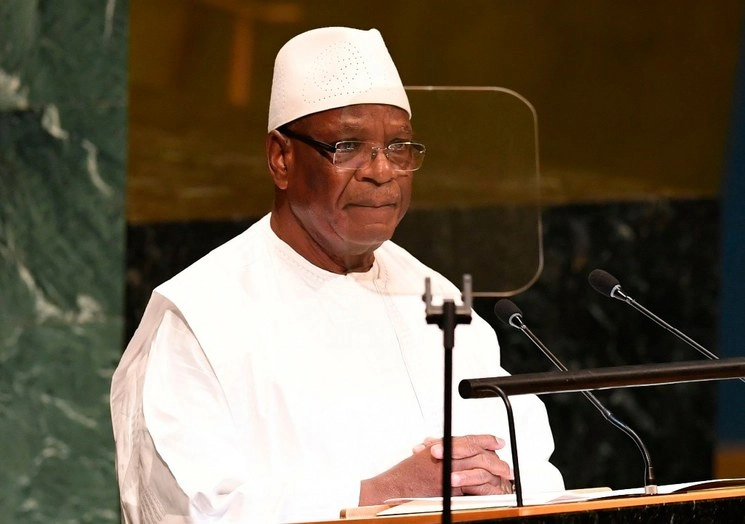 En imagen de archivo de 2018, el presidente de Malí, Ibrahim Boubacar Keita, se dirige a la Cumbre de Paz Nelson Mandela, una un día antes del inicio del Debate General del 73 ° período de sesiones de la Asamblea General en las Naciones Unidas en Nueva York. Foto Afp