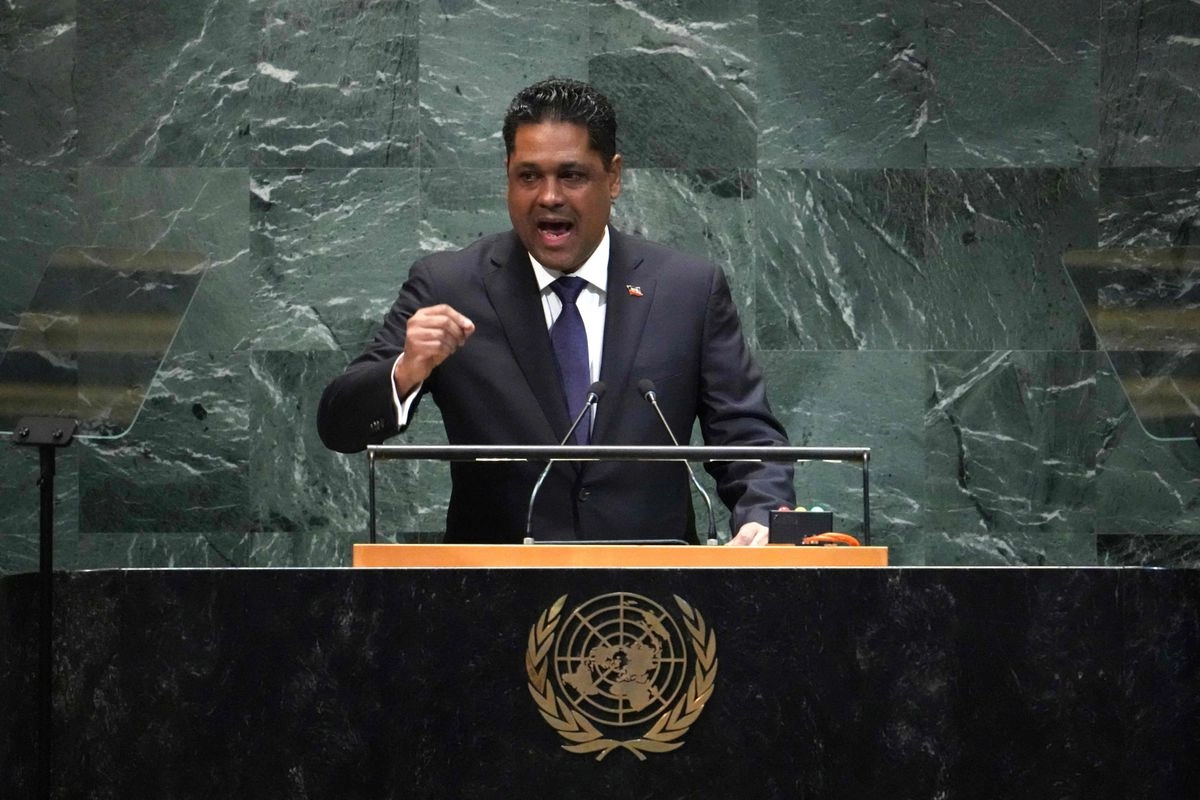 Laurent Saint-Cyr, presidente de Haití, habla durante la Asamblea General de las Naciones Unidas en Nueva York, el 25 de septiembre de 2025. Foto 