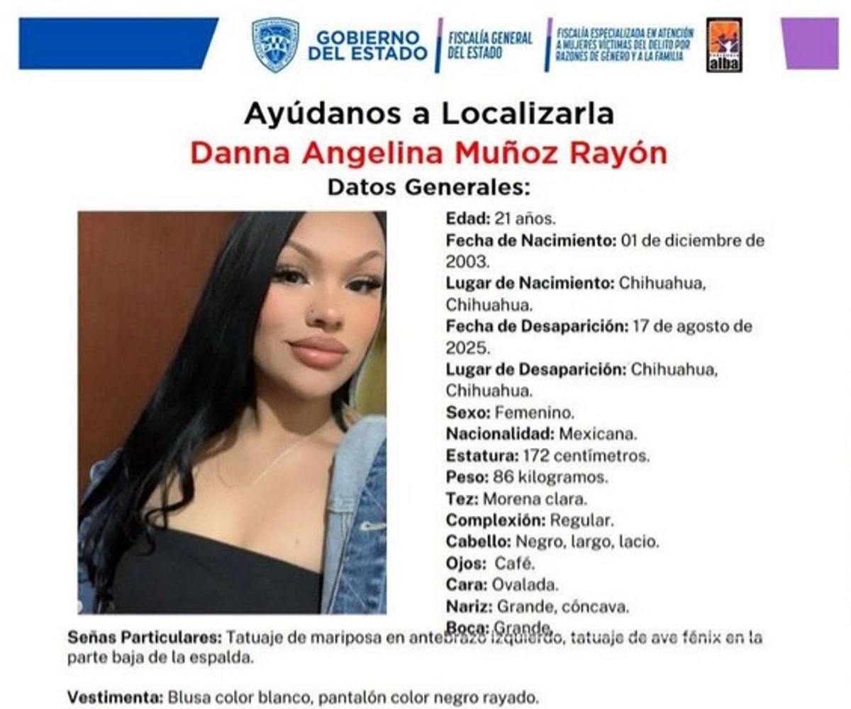Ficha de búsqueda de la joven Danna Angelina. Foto