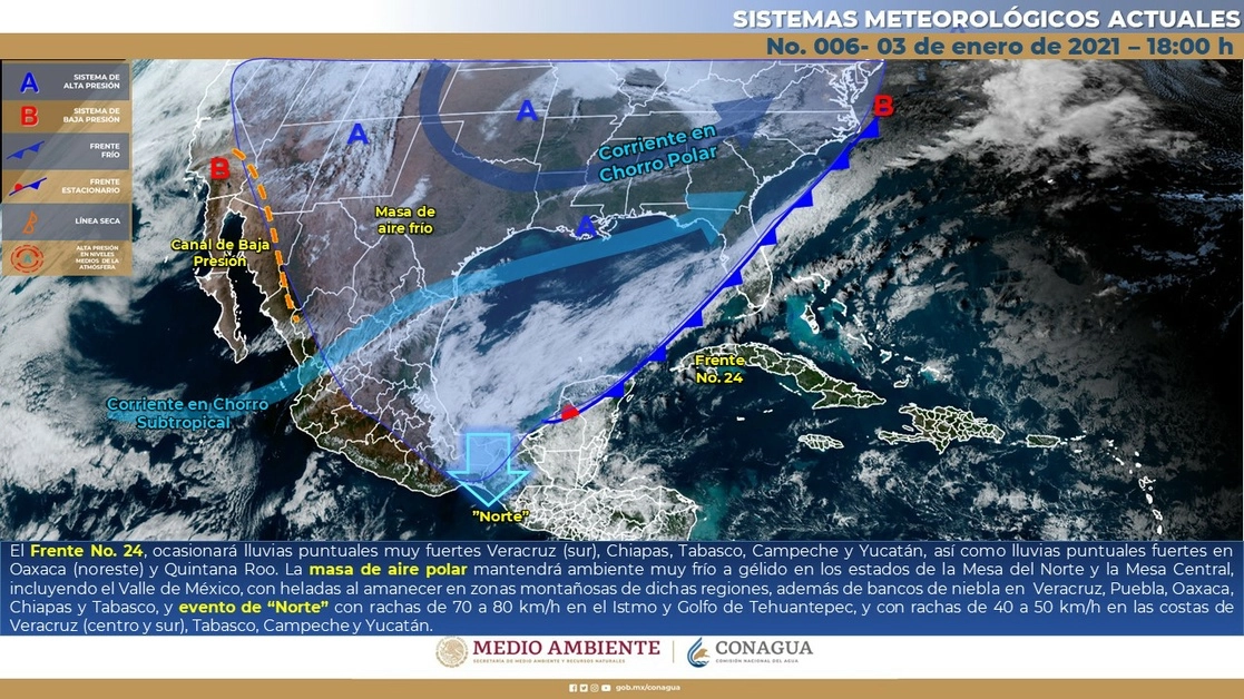 El SMN prevé temperaturas de -15 a -10 grados Celsius en montañas de Chihuahua, Sonora y Durango. Foto Tomada del Twitter @conagua_clima
 