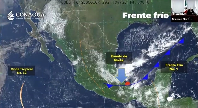 Además, en el océano Pacífico aún faltan cinco fenómenos por presentarse y en el Atlántico tres, lo cual llevaría a que si hay interacción con sistemas fríos, en el sureste del país se presenten lluvias muy altas. Imagen tomada de la transmisión en vivo de la conferencia de Conagua 