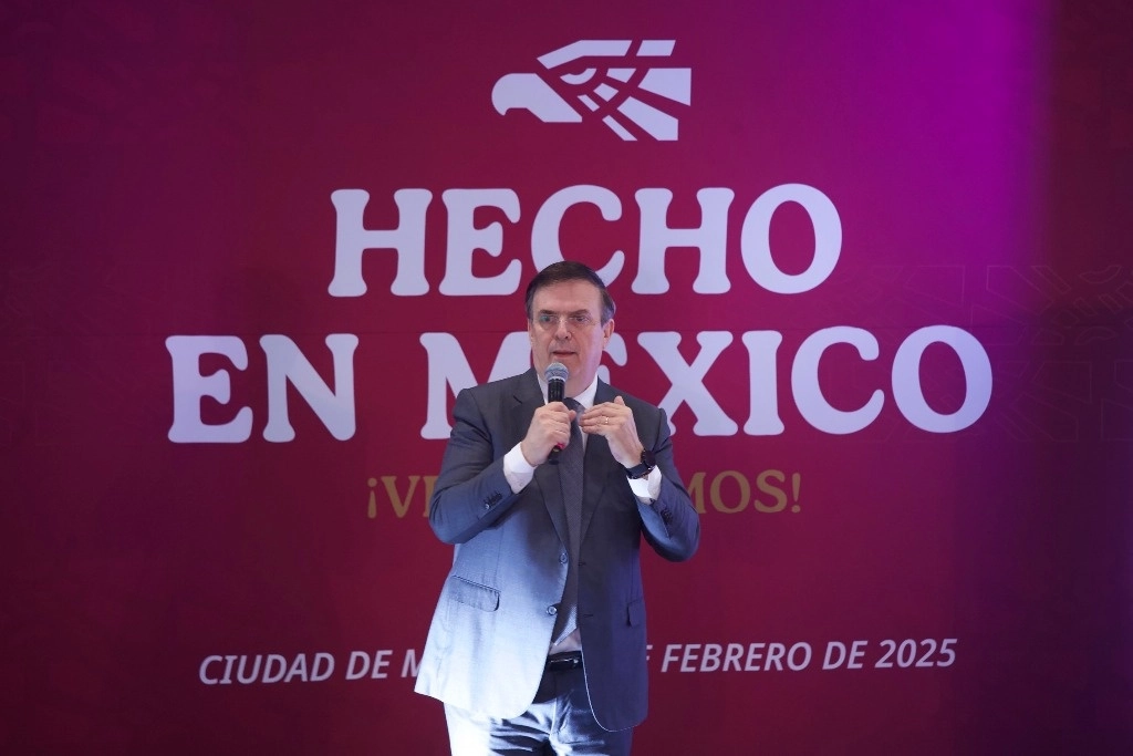 El secretario de Economía, Marcelo Ebrard, durante la presentación del Consejo Consultivo "Hecho en México", el 18 de febrero de 2025. Foto María Luisa Severiano