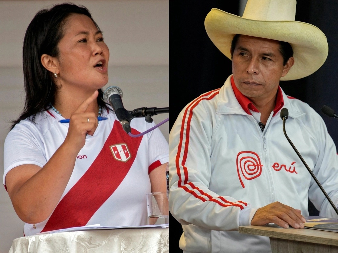 La derechista Keiko Fujimori y el izquierdista Pedro Castillo se disputarán la elección presidencial en Perú. Foto Afp