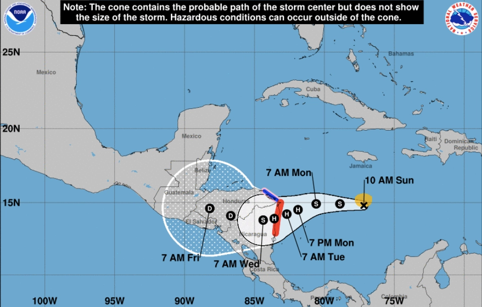 Probable trayectoria de la tormenta tropical 'Eta', difundida por el Centro Nacional de Huracanas de Miami