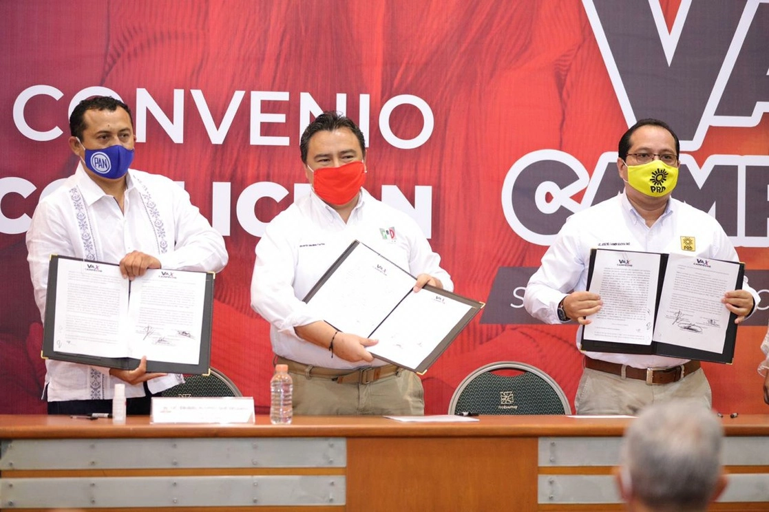 PRI, PAN y PRD presentaron la coalición con la que contenderán en Campeche. Foto tomada del Twitter @PRICampecheMX