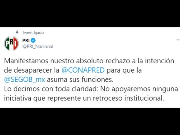 El PRI se manifestó en contra de la desaparición del Consejo Nacional para Prevenir la Discriminacion (Conapred). Imagen tomada de la cuenta en Twitter @PRI_Nacional