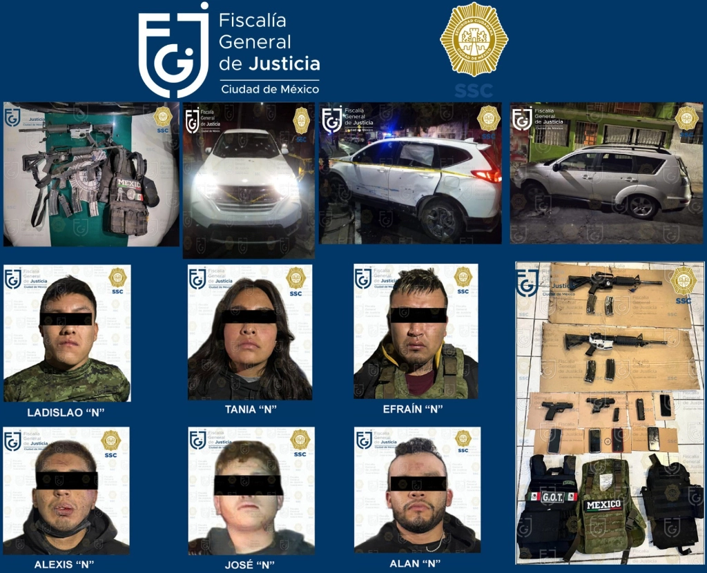 Un juez de control impuso prisión preventiva oficiosa a los seis presuntos integrantes del Cartel Jalisco Nueva Generación, quienes fueron detenidos el viernes pasado en Álvaro Obregón. Foto SSC