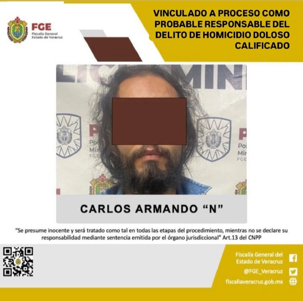 Carlos Armando "N" es señalado de asesinar y descuartizar a su colega, identificado con la siglas V.M.V. Foto Tomada de X @FGE_Veracruz