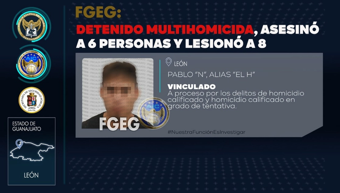 Pablo ‘El H’ es señalado como responsable del multihomicidio del pasado 10 de julio, durante el festejo de un bautizo en León, Guanajuato. Foto toomada del Twitter de @FGEGUANAJUATO
