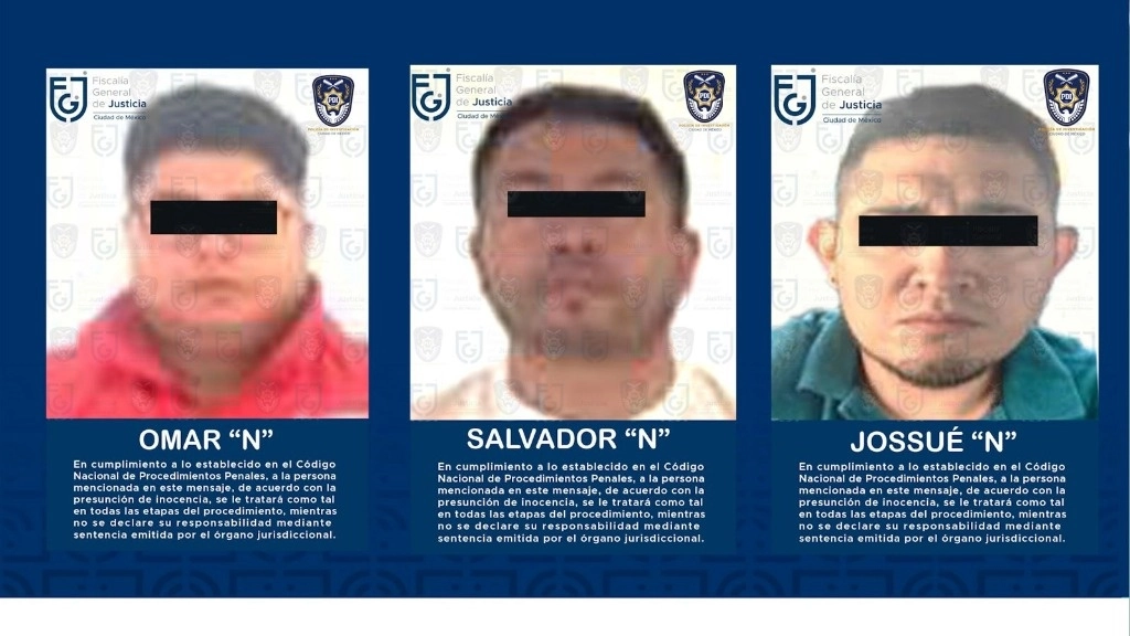 Policías de investigación ejecutaron órdenes de aprehensión contra Omar N, Salvador N y Josué N, quienes fueron vinculados a proceso. Foto FGJ CDMX  