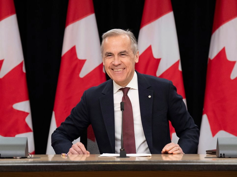 Mark Carney, el primer ministro de Canadá, durante su primera conferencia de prensa desde que ganó las elecciones federales, en Ottawa, el 2 de mayo de 2025.