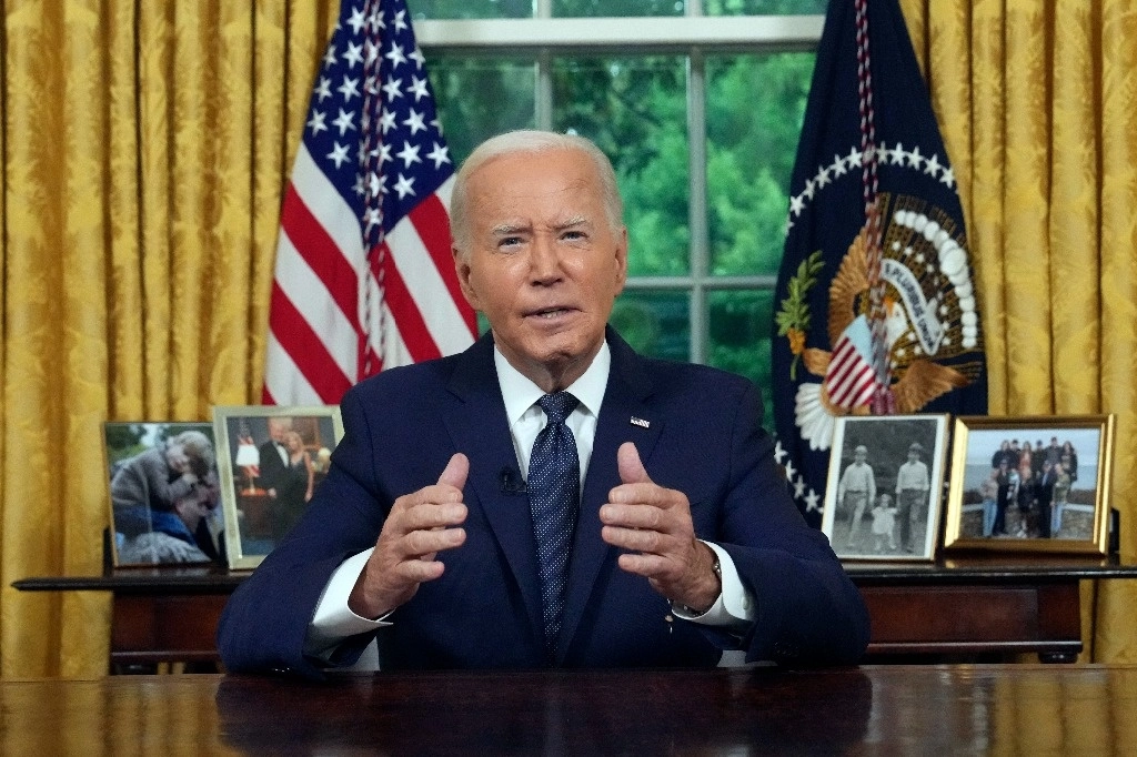 El presidente Joe Biden se dirige a la nación desde la Oficina Oval de la Casa Blanca en Washington, el 14 de julio de 2024. Foto Ap 