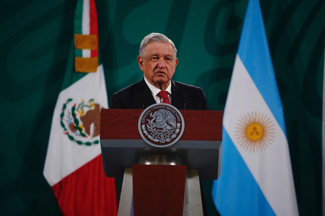 El presidente Andrés Manuel López Obrador durante la conferencia matutina en Palacio Nacional de este 23 de febrero de 2021. Foto Cristina Rodríguez