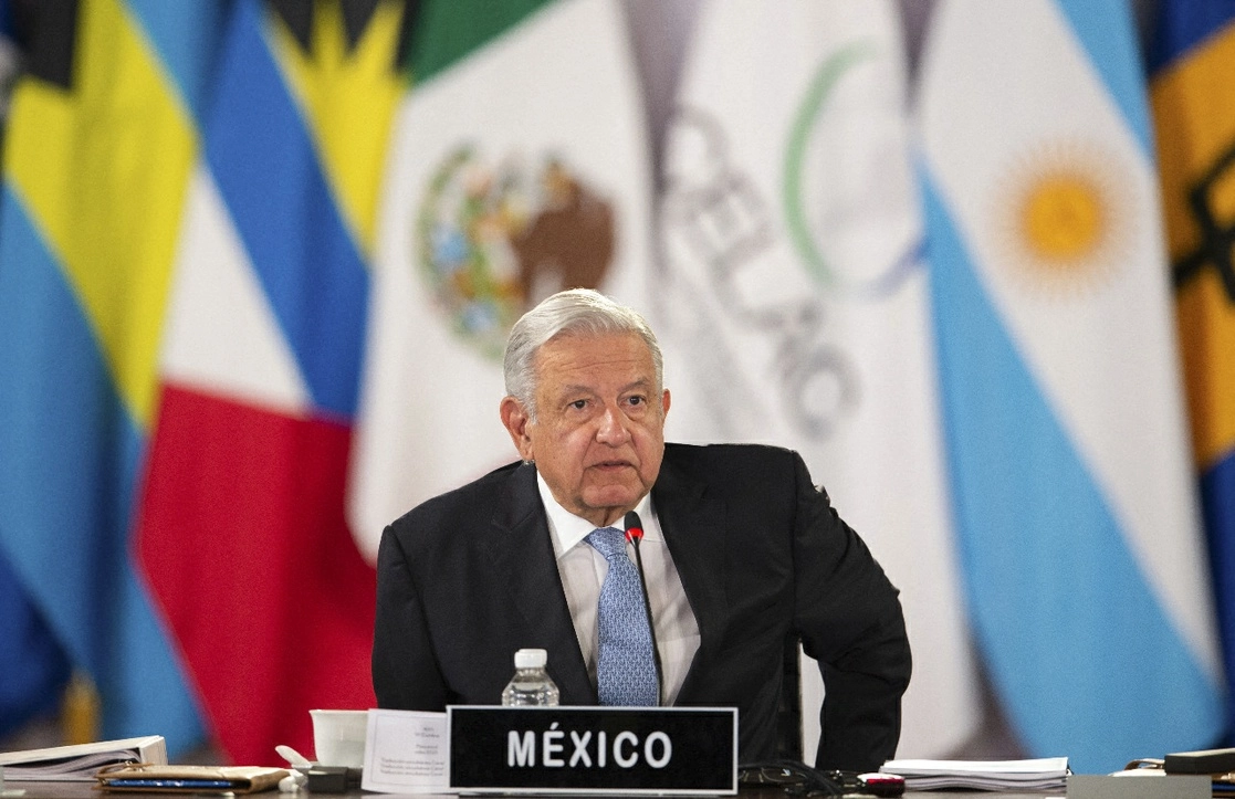 El presidente de México, Andrés Manuel López Obrador, durante la inauguración de la VI cumbre de la Comunidad de Estados Latinoamericanos y Caribeños, el 18 de septiembre de 2021. Foto Afp