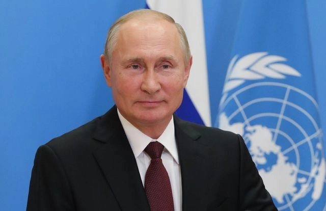 El presidente ruso Vladimir Putin en su videoconferencia para la Asamblea General de la ONU, desde Moscú. Foto Afp 