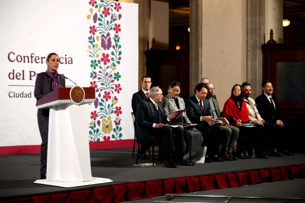 La Presidenta de México, Claudia Sheinbaum Pardo, durante conferencia matutina en Palacio Nacional, en la Ciudad de México, el 7 de enero del 2025. Foto Yazmín Ortega Cortés