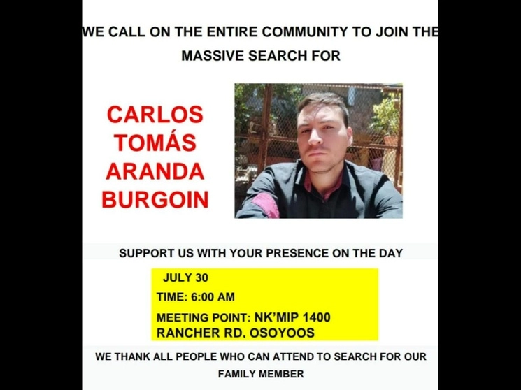 Ficha de búsqueda de Carlos Tomás Aranda, quien está desaparecido en Canadá desde el pasado 7 de julio. Imagen tomada de https://www.facebook.com/profile.php?id=100094716247222