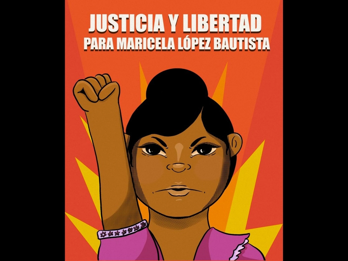 Unas 30 mujeres se manifestaron este lunes frente al palacio de justicia de San Cristóbal, Chiapas, para exigir la liberación de la indígena Maricela López Bautista, presa desde el 22 de noviembre de 2019 y sentenciada a 25 años de prisión, por el homicidio de su pareja, cuando trató de defenderse. Imagen tomada del Twitter de @VocesFeminista