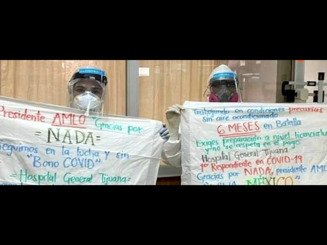 Médicos y enfermeros durante la protesta en el Hospital General de Tijuana, el 22 de septiembre de 2020. Foto Lindero Norte