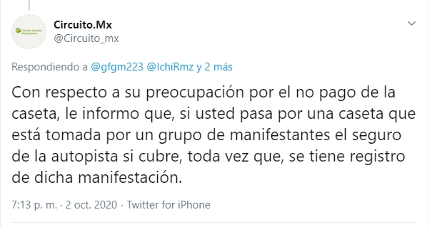 Usuarios del Circuito Exterior Mexiquense manifestaron en redes su inconformidad por la toma de casetas de cobro. Foto @Circuito_mx
