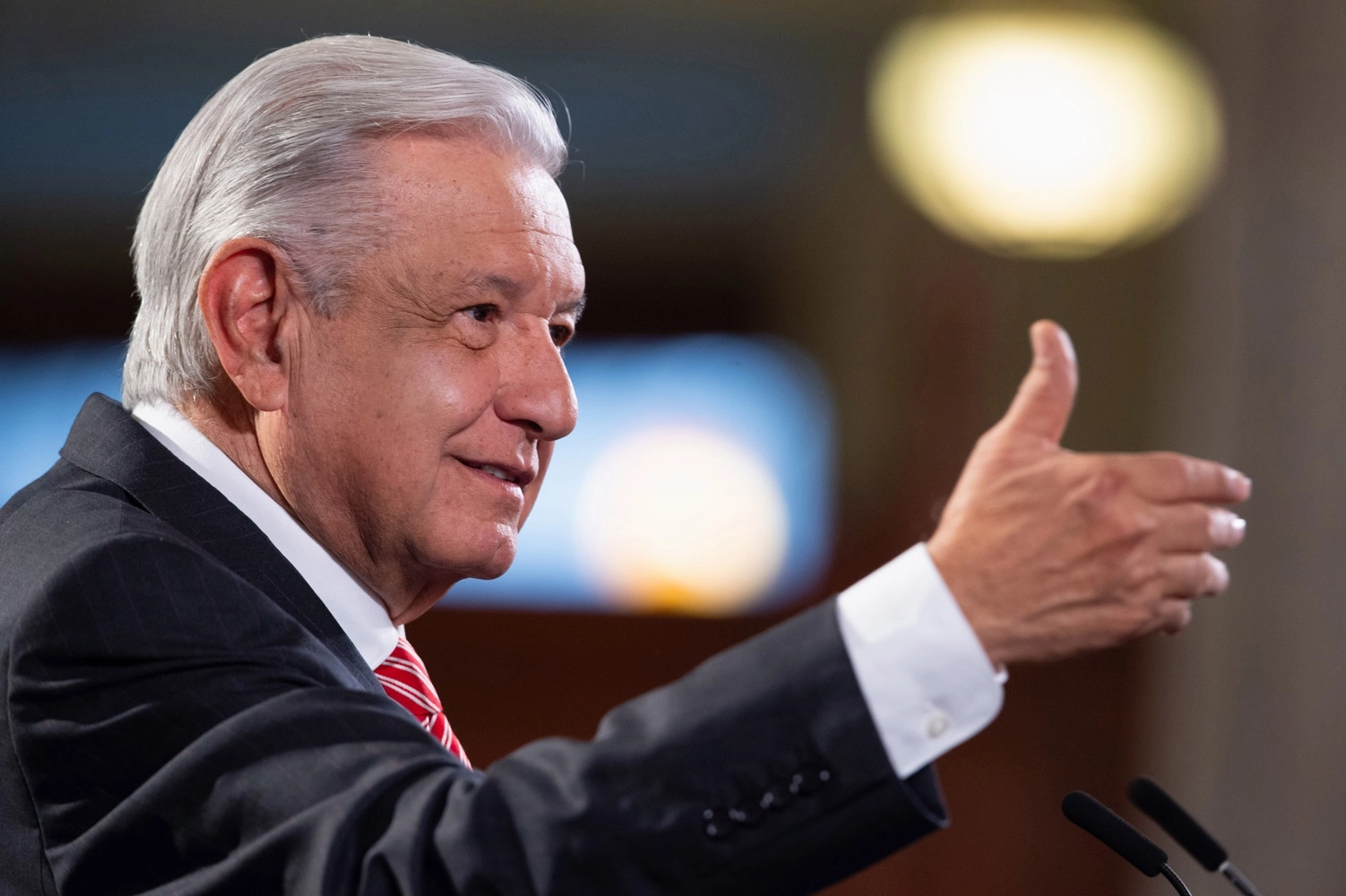 El presidente López Obrador, durante su conferencia de prensa desde Palacio Nacional, en la Ciudad de México, el 29 de septiembre de 2023. Foto Presidencia