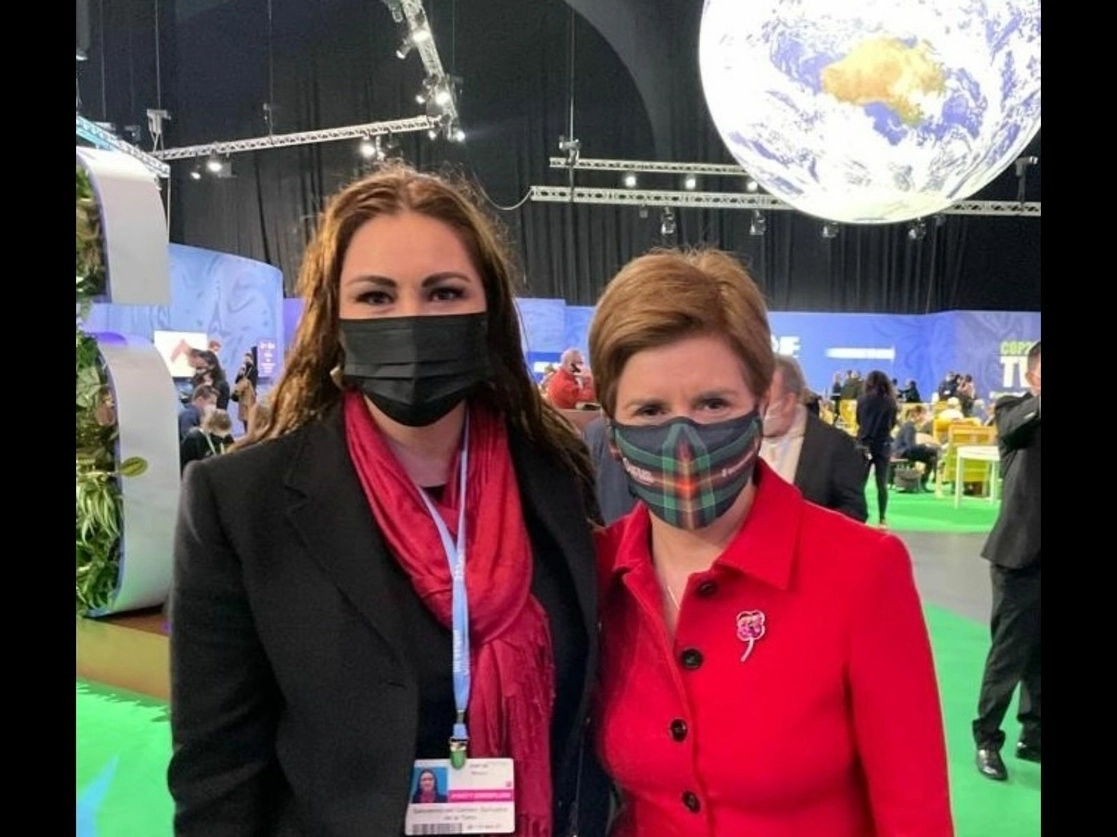La senadora Geovanna Bañuelos participa en la reunión de Glasgow, cuya anfitriona es la primera ministra de Escocia, Nicola Sturgeon, el 8 de noviembre de 2021. Foto tomada del Twitter de @geovanna_b
