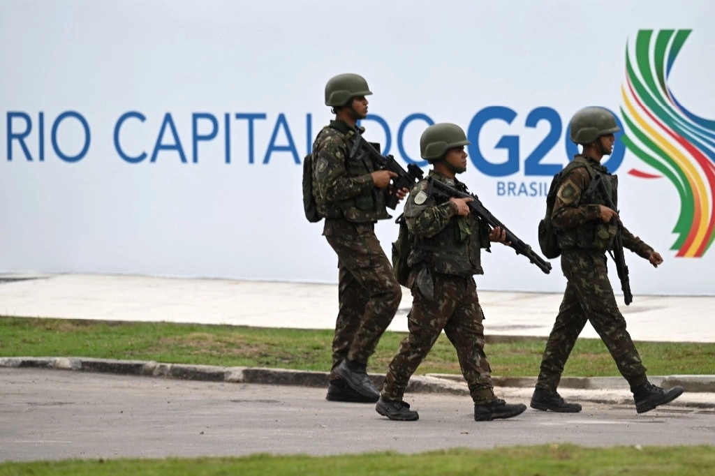 Brasil ha reforzado la seguridad en torno a la cumbre de líderes del G-20 que se reunirán el lunes y el martes en el Museo de Arte Moderno de la bahía de Río de Janeiro. Foto Afp