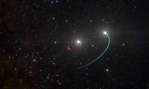 De acuerdo con expertos, las dos estrellas que bailan con el agujero se pueden ver a simple vista. La imagen es una recreación artística de esa porción del espacio. Foto Afp / Archivo