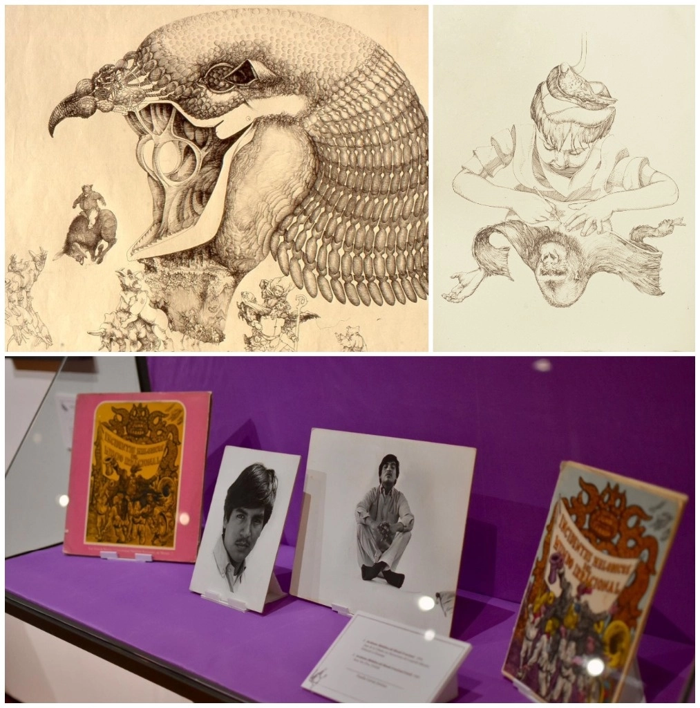 A la izquierda, ‘Paloma o águila’ (1980), y sobre estas líneas, ‘El niño y el gorila’, ambas, obras de Melecio Galván que son parte de la exhibición, la cual también incluye fotos del artista. Foto cortesía de la Secretaría de Cultura de la CDMX 