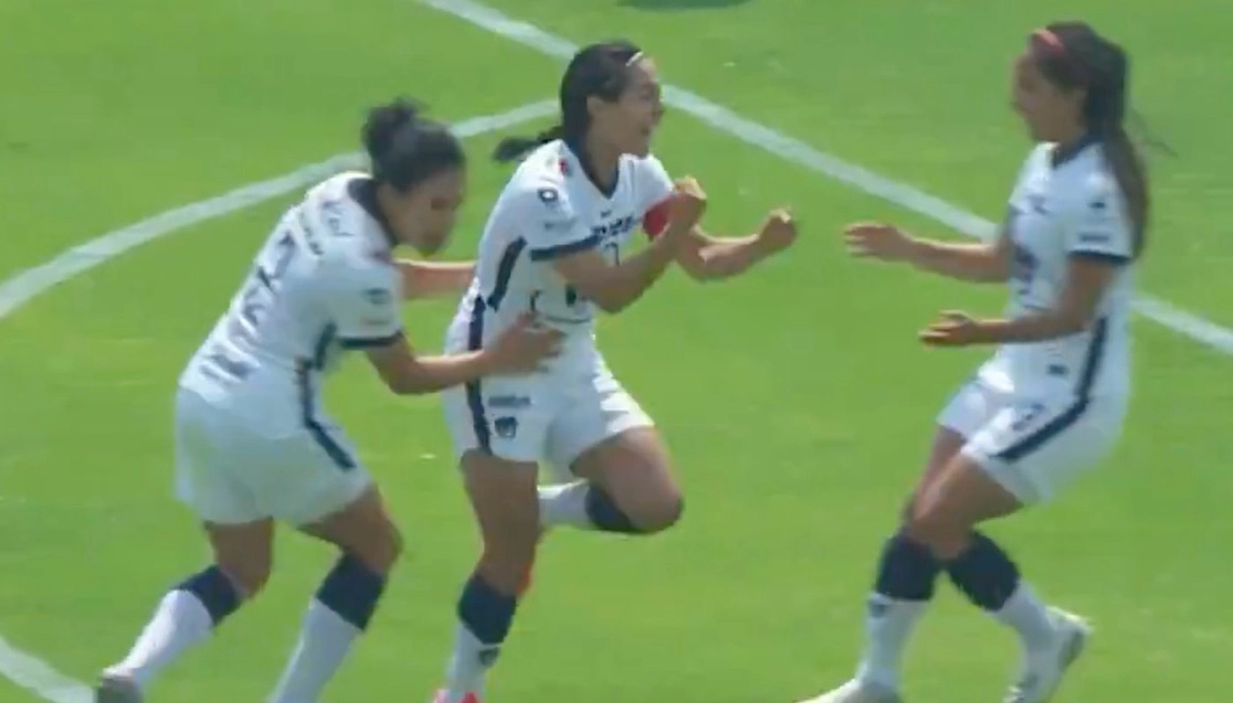 Festejo de uno de los goles anotados por las felinas. Captura de pantalla de Twitter @PumasMXFemenil