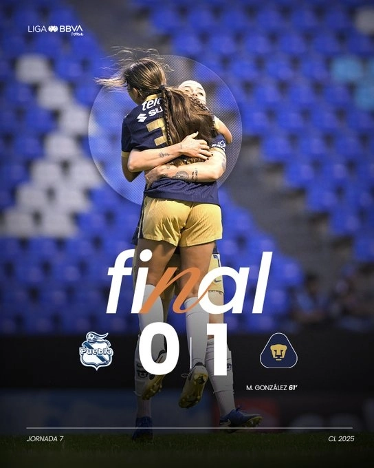 Jugadoras de Pumas celebran el tanto que les dio el triunfo. Foto Liga BBVA Femenil