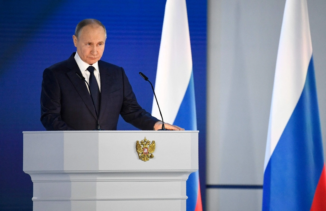 El presidente ruso Vladimir Putin advirtió a sus rivales extranjeros que “no traspasen la línea roja” con Rusia, el 21 de abril de 2021. Foto Afp 