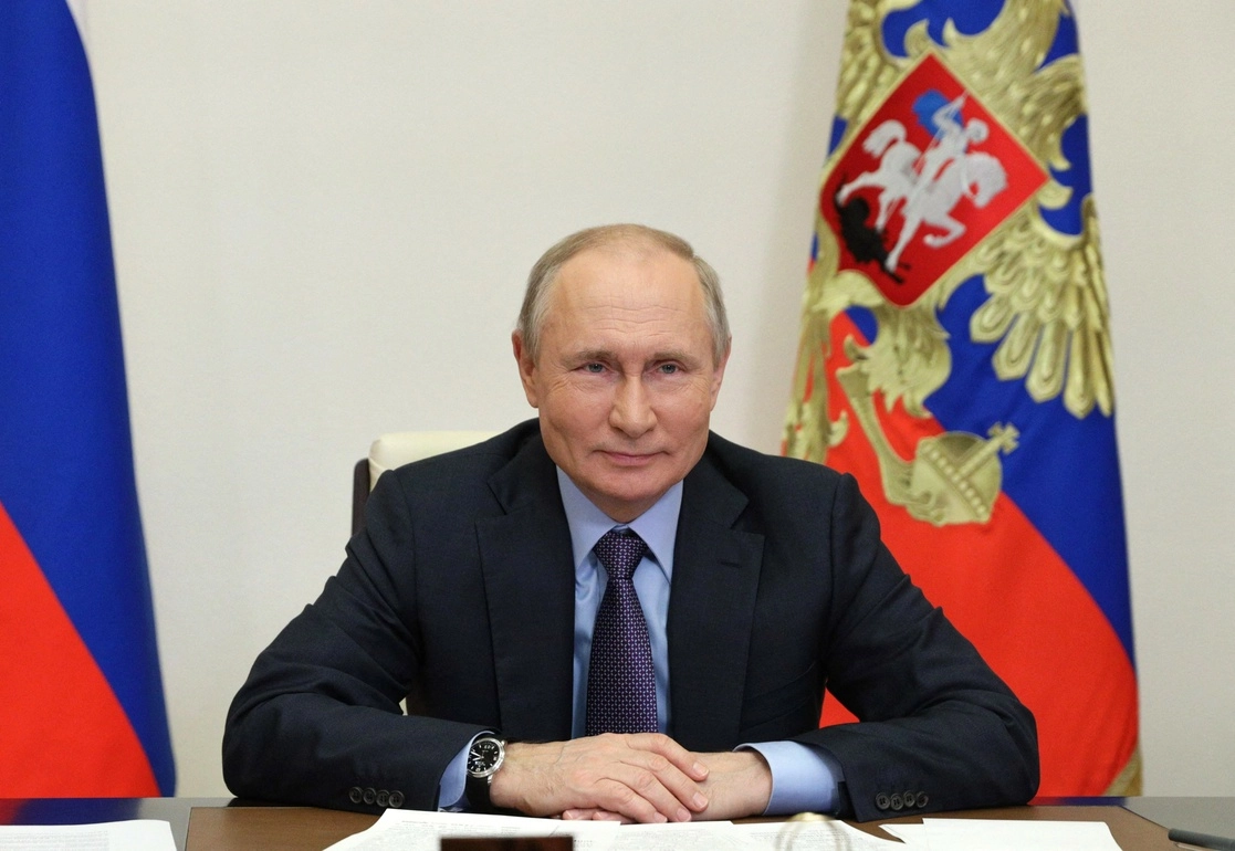 El presidente ruso, Vladimir Putin, durante una videoconferencia por la inauguración de la planta de procesamiento de gas Amur de Gazprom. Foto Afp