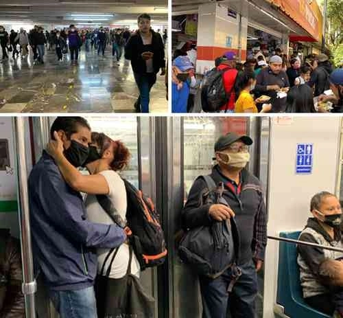 En el metro Pantitlán, pululan los incrédulos que siguen sin usar cubrebocas a pesar de la aglomeración, mientras en el Centro la gente acudió a hacer sus compras con normalidad. Foto José Antonio López
