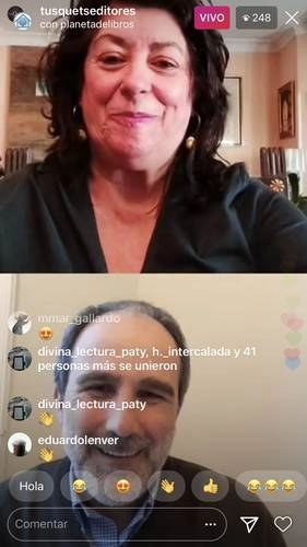Aspecto de la charla virtual entre Almudena Grandes y sus lectores, con intervención del editor Juan Cerezo. Foto captura de pantalla 