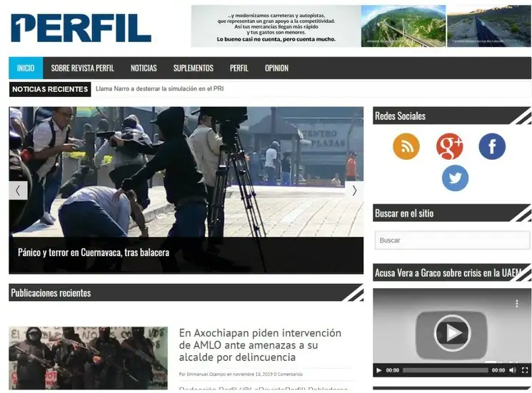 Portada del medio digital en internet (revistaperfil.com.mx)