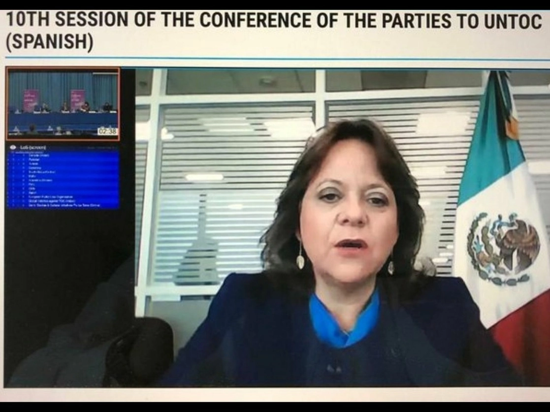 La subsecretaria para Asuntos Multilaterales y DH de Relaciones Exteriores, Martha Delgado. Imagen tomada de la transmisión a través del Twitter de @SRE_mx 