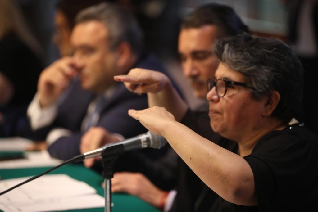 La jefa del SAT, Raquel Buenrostro, durante la reunión de trabajo con la Comisión de Hacienda de la Cámara de Diputados, Ciudad de México, el 7 de octubre de 2021. Foto José Antonio López