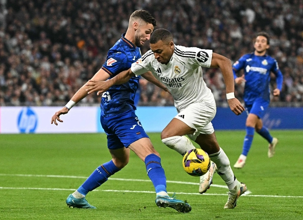 Kylian Mbappé marcó el segundo gol del Real Madrid contra Getafe, en la fecha 15 de La Liga, el 1° de diciembre de 2024. Foto Afp