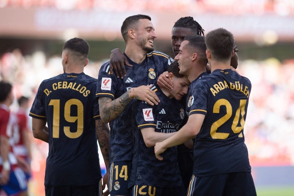 Con goles de Fran García, Arda Güller y un doblete de Brahim Díaz, Real Madrid se impuso a Granada en la fecha 35 de La Liga, el 11 de mayo de 2024. Foto Afp