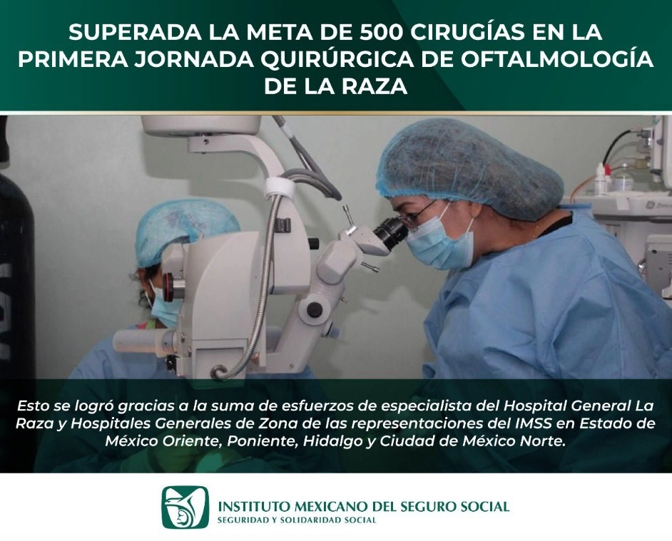 Se ofrecieron cirugías como extracción de catarata y colocación de lente intraocular, de retina, órbita, párpados y vías lagrimales, glaucoma, oftalmo-pediatría y trasplante de córnea, informó el instituto. Foto tomada del Twitter de @Tu_IMSS
