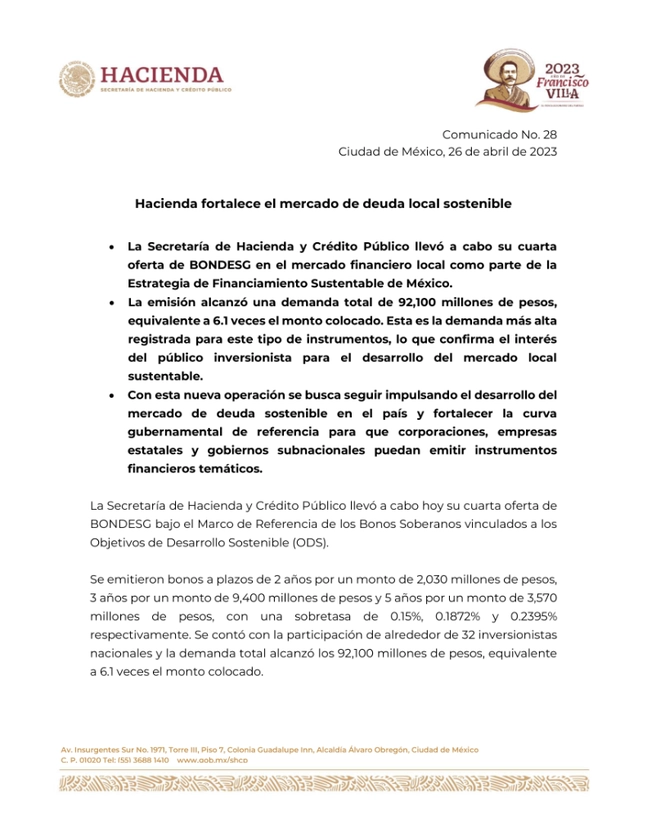 Comunicado de la SHCP