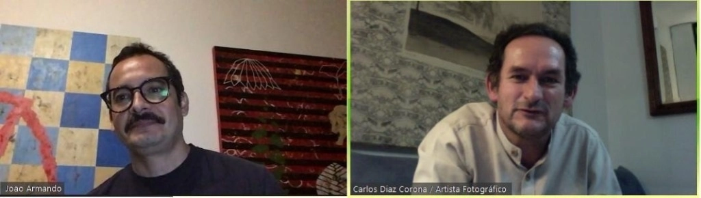 Joao Rodríguez, coordinador del programa académico de la Bienal de Pintura “José Atanasio Monroy”, y el  fotógrafo Carlos Díaz Corona en la  segunda conversación de Septiembre fotográfico. Foto Cultura UDG