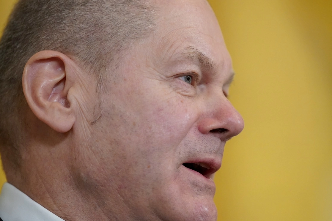 El canciller alemán Olaf Scholz durante una conferencia de prensa, el 7 de febrero de 2022. Foto Ap