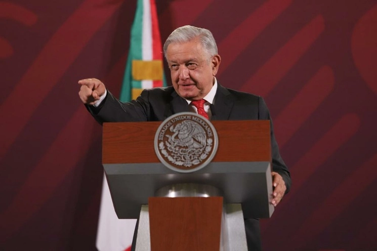 El presidente Andrés Manuel López Obrador durante su conferencia matutina desde Palacio Nacional, Ciudad de México, el 14 de agosto de 2023. Foto Pablo Ramos